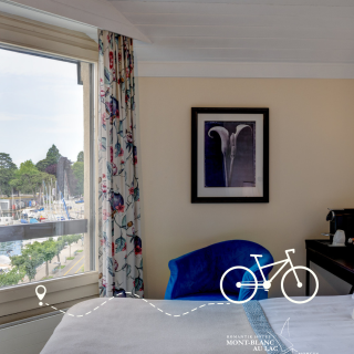 Halte vélo entre Lausanne et Genève sur la côte à Morges à l'hôtel Mont Blanc au Lac